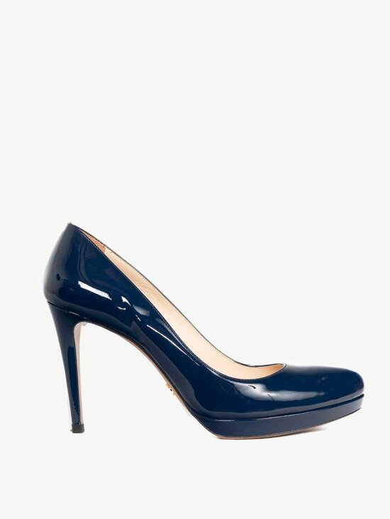 Prada Shoes - Prada Blue Patent Leather Platform Pumps